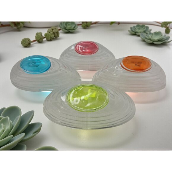 vintage 2pc. salad/desert bowl set boat shaped clear ribbed glass with green and - Picture 6 of 8